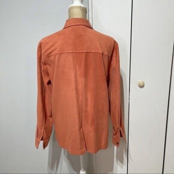 Women Faux Suede Shirt Size Medium Orange Button Up Dressbarn - Picture 4 of 12